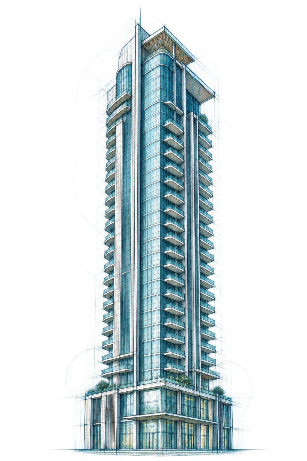 Architectural sketch of a contemporary high-rise building